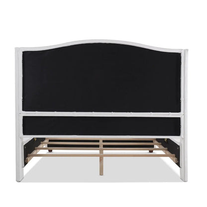 Marcella Upholstered Shelter Headboard Bed, frame with black fabric panels Unique Piece on Tampa Home & Garden Store