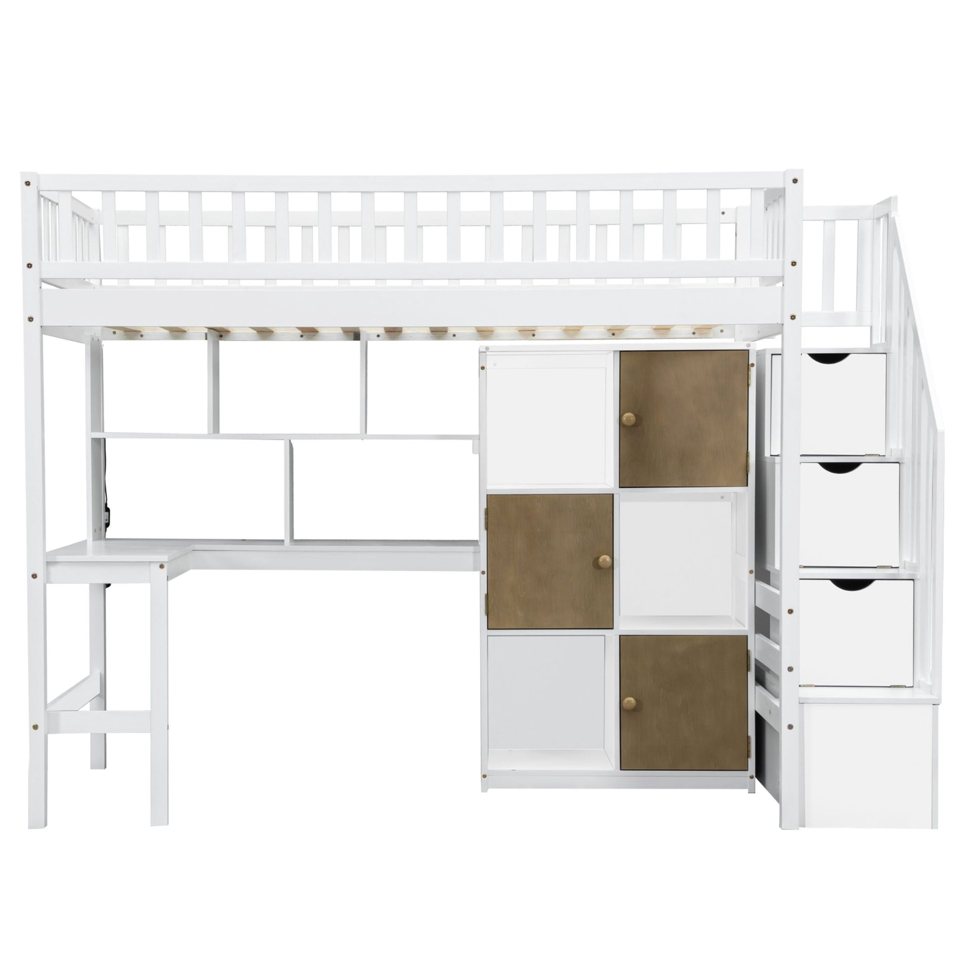 Loft bed with built-in L-shaped desk and storage cabinets, white finish by HouseOfZazla on Tampa Home & Garden Store