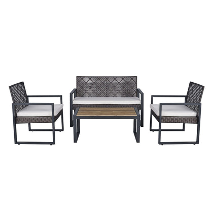Furniture Set with Acacia Wood Table and Cushions