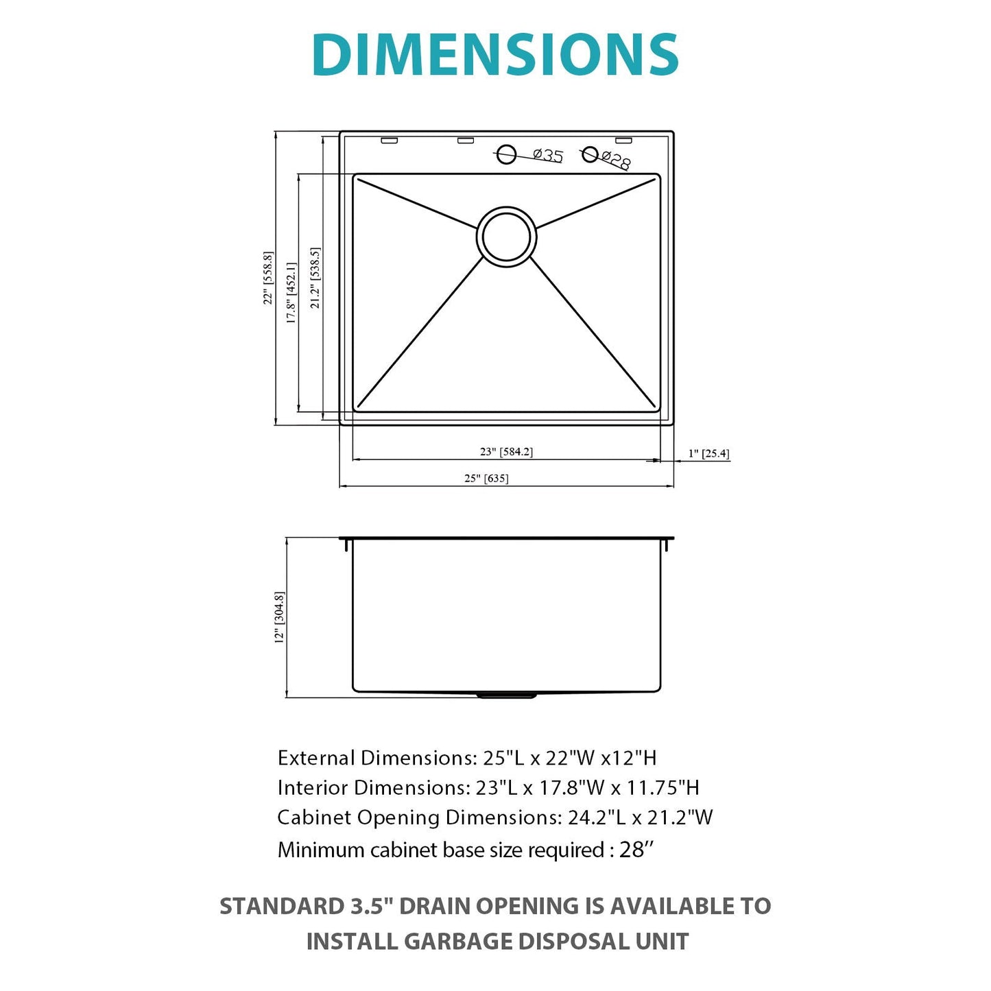 Topmount Sink 16 Gauge and Single Bowl Steel
