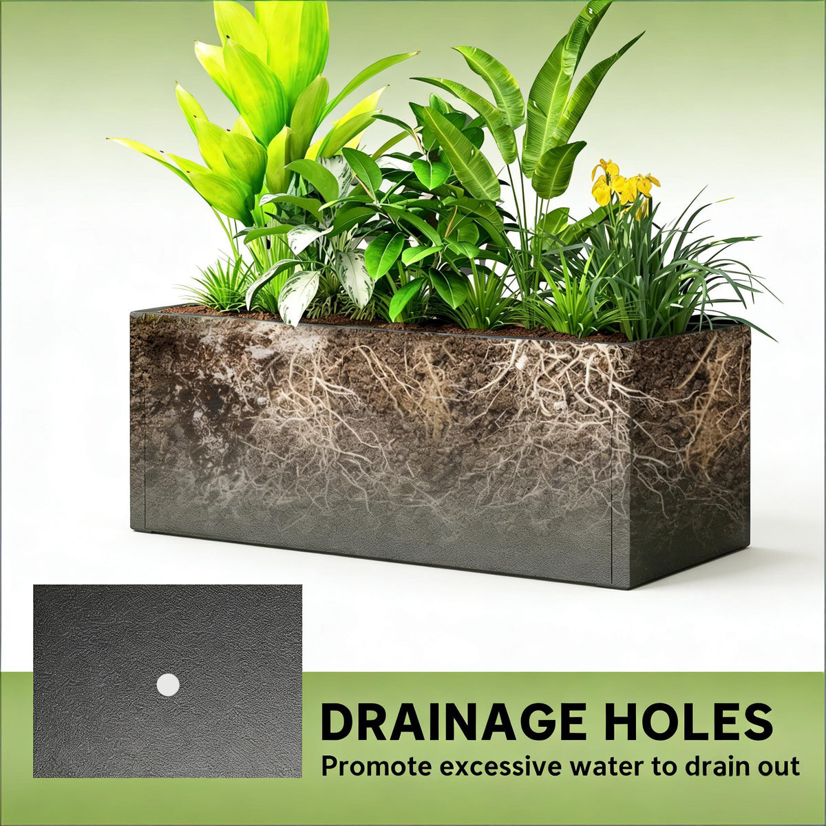 Trellis planter by HouseOfZazla in black metal box with lush green plants and drainage holes on Tampa Home & Garden Store