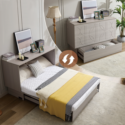 Cabinet Bed with Storage and Foam Mattress in light gray wood finish by HouseOfZazla on Tampa Home & Garden Store