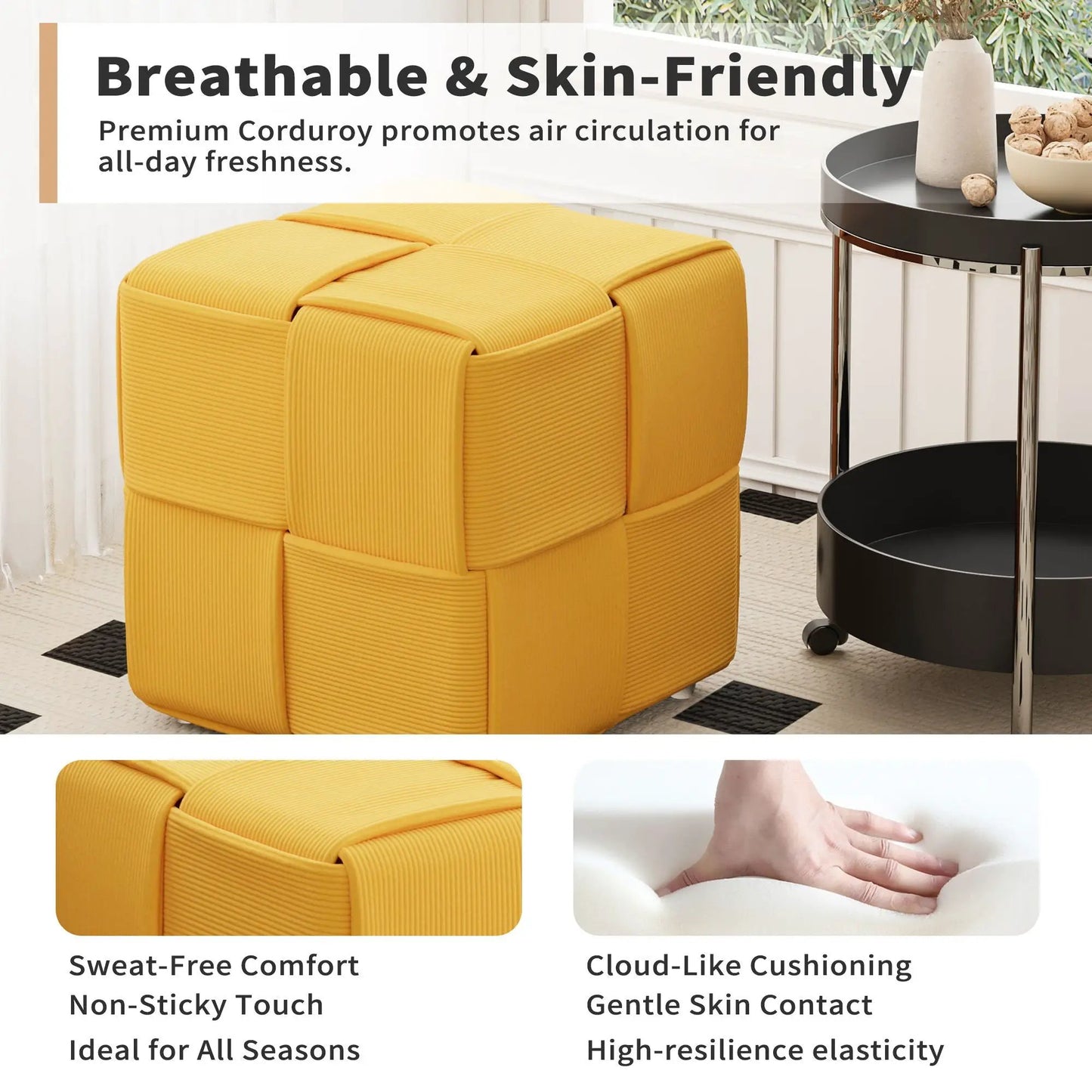 Modern Ottoman Foot Rest with Woven Design