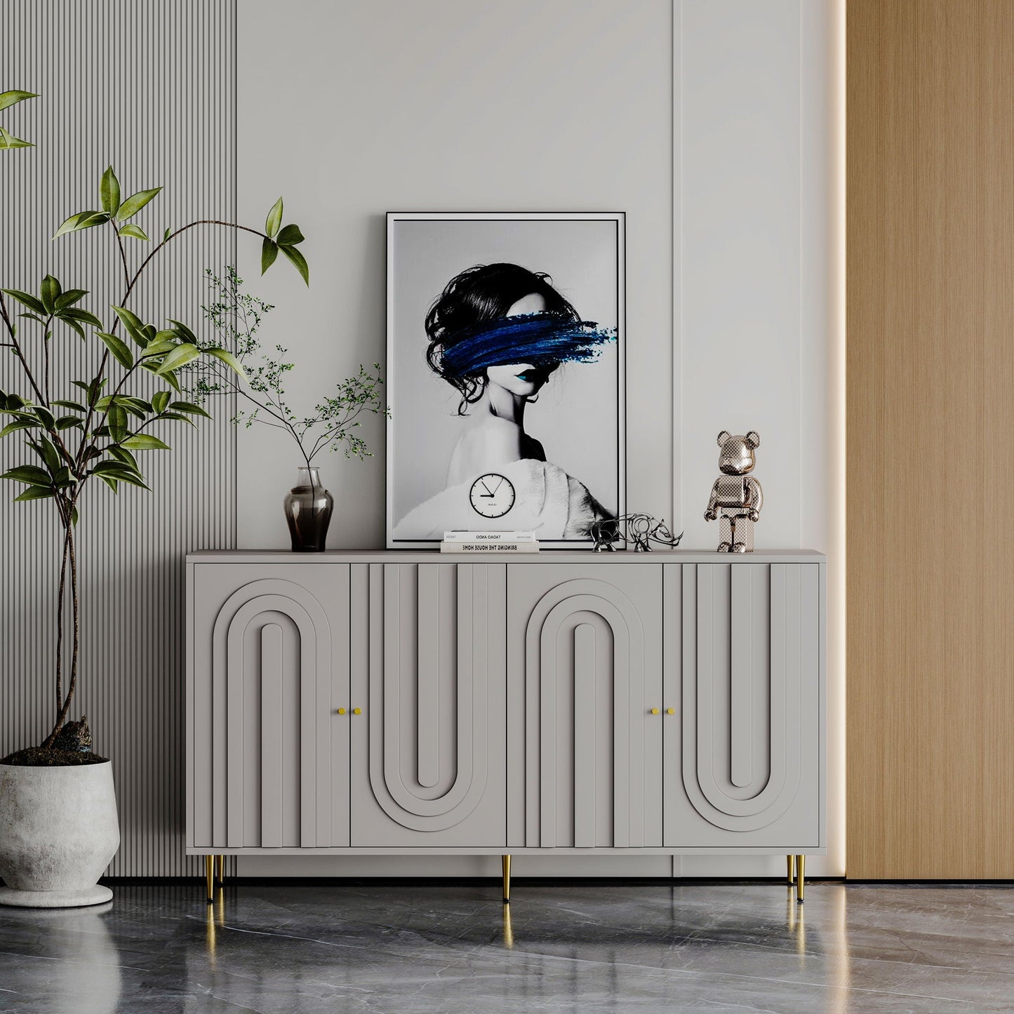 Modern Lacquered Four Door Sideboard for Home