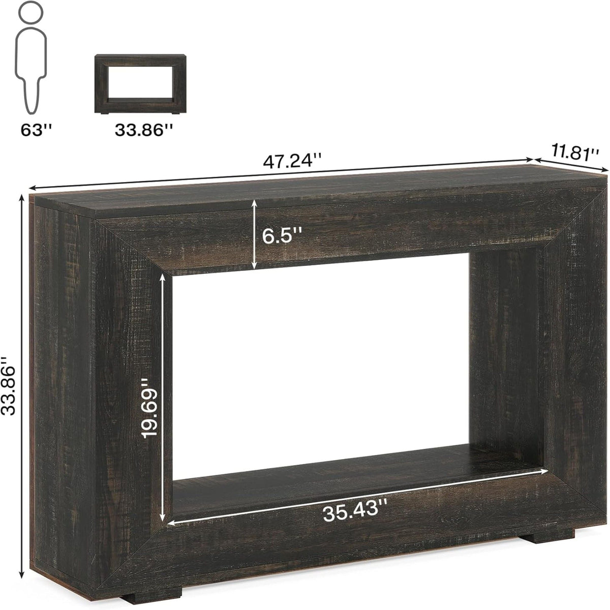 HouseOfZazla narrow entryway storage console table with open shelf in dark brown finish on Tampa Home & Garden Store