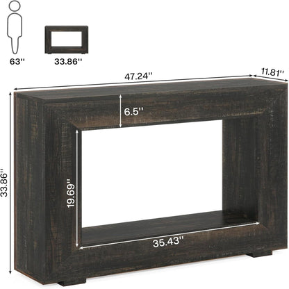HouseOfZazla narrow entryway storage console table with open shelf in dark brown finish on Tampa Home & Garden Store