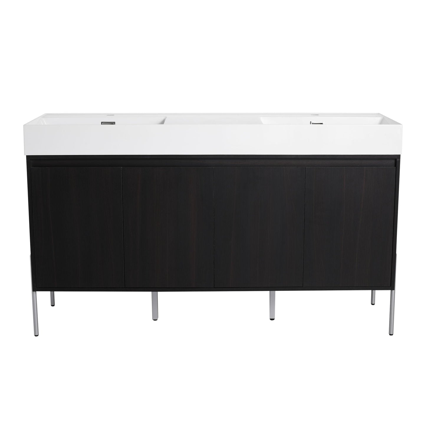 Freestanding Vanity with Resin Sink by HouseOfZazla, white countertop, black storage cabinet on Tampa Home & Garden Store