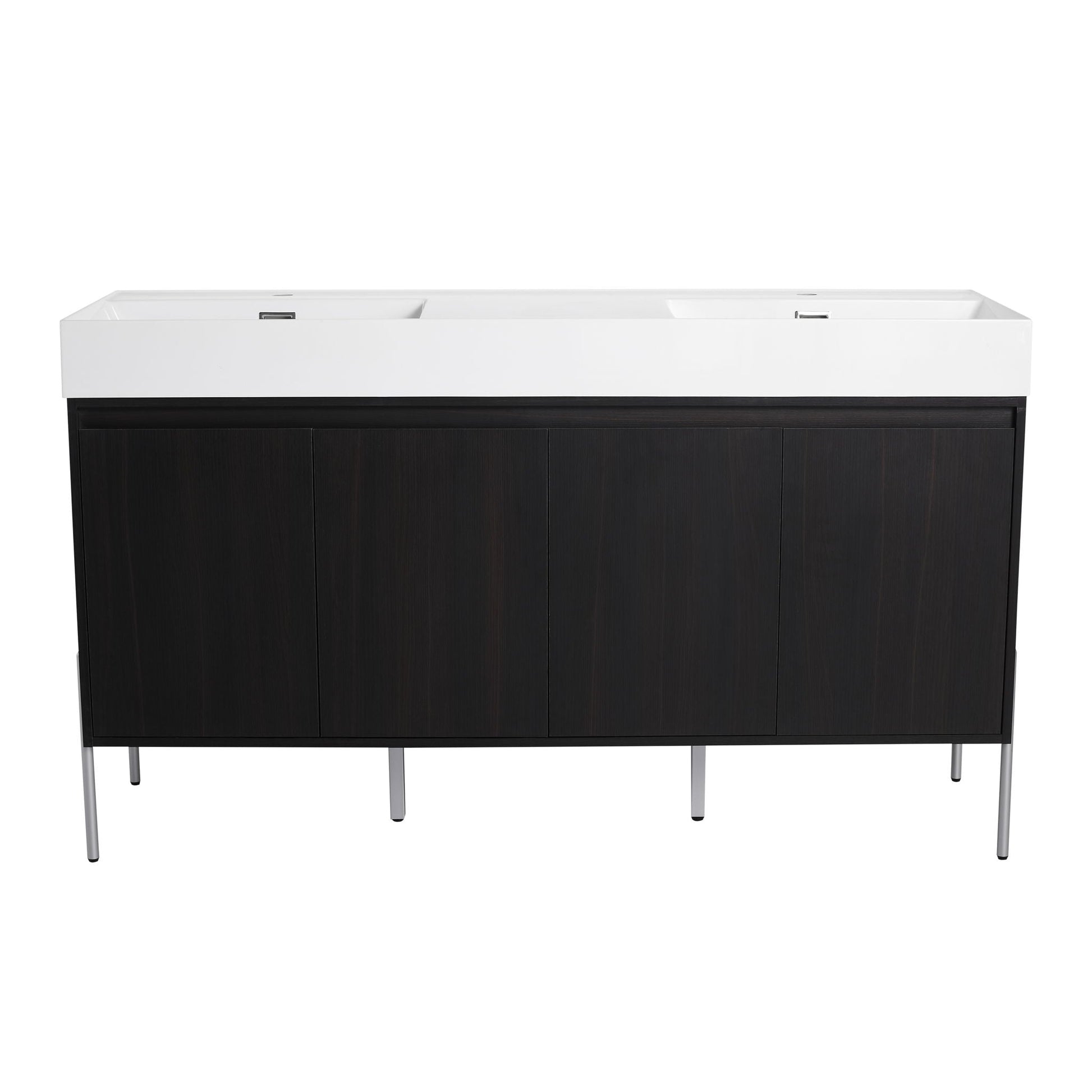 Freestanding Vanity with Resin Sink by HouseOfZazla, white countertop, black storage cabinet on Tampa Home & Garden Store