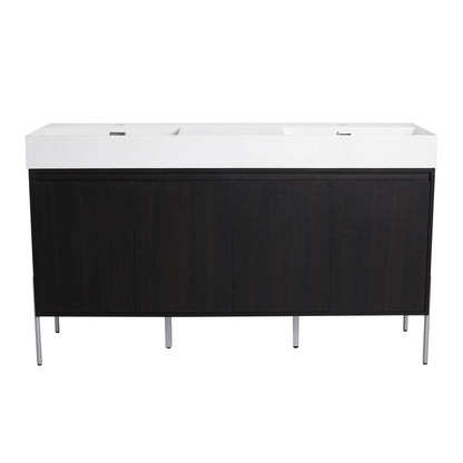 Freestanding Vanity with Resin Sink by HouseOfZazla, white countertop, black storage cabinet on Tampa Home & Garden Store