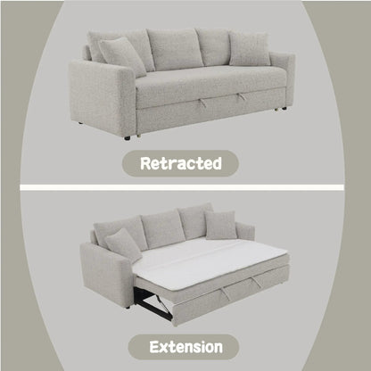 Connie beige boucle sleeper sectional sofa with 2 toss pillows, sleeper extension on Tampa Home & Garden Store