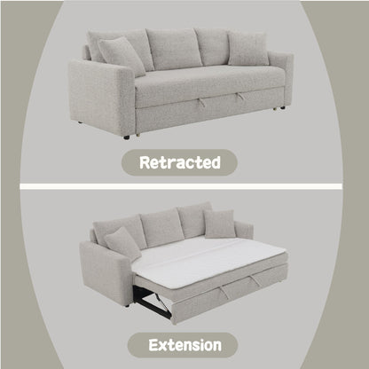 Connie beige boucle sleeper sofa with 2 toss pillows by HouseOfZazla with bed extension on Tampa Home & Garden Store