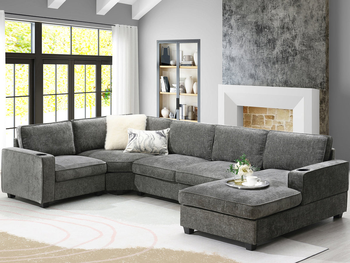 117.5in U-Shaped Sectional Sofa by HouseOfZazla in dark gray fabric on Tampa Home & Garden Store