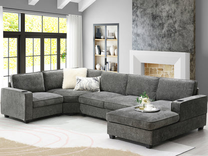 117.5in U-Shaped Sectional Sofa by HouseOfZazla in dark gray fabric on Tampa Home & Garden Store