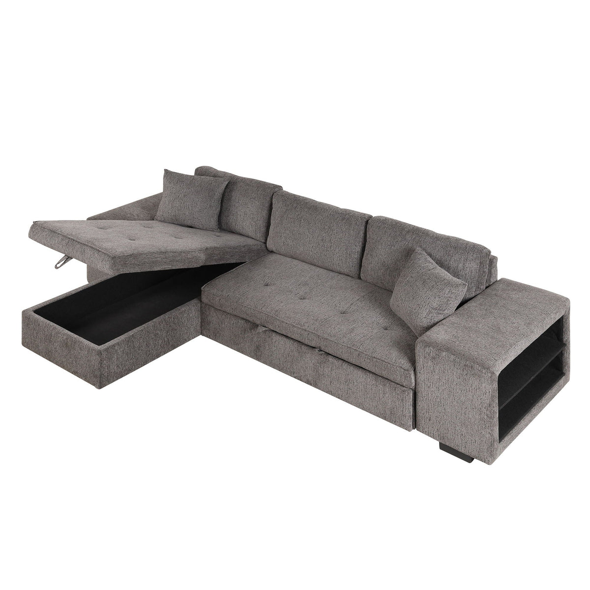 HouseOfZazla modern gray L-shaped sleeper sectional with storage chaise and pull-out bed on Tampa Home & Garden Store