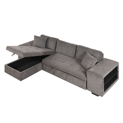 HouseOfZazla modern gray L-shaped sleeper sectional with storage chaise and pull-out bed on Tampa Home & Garden Store