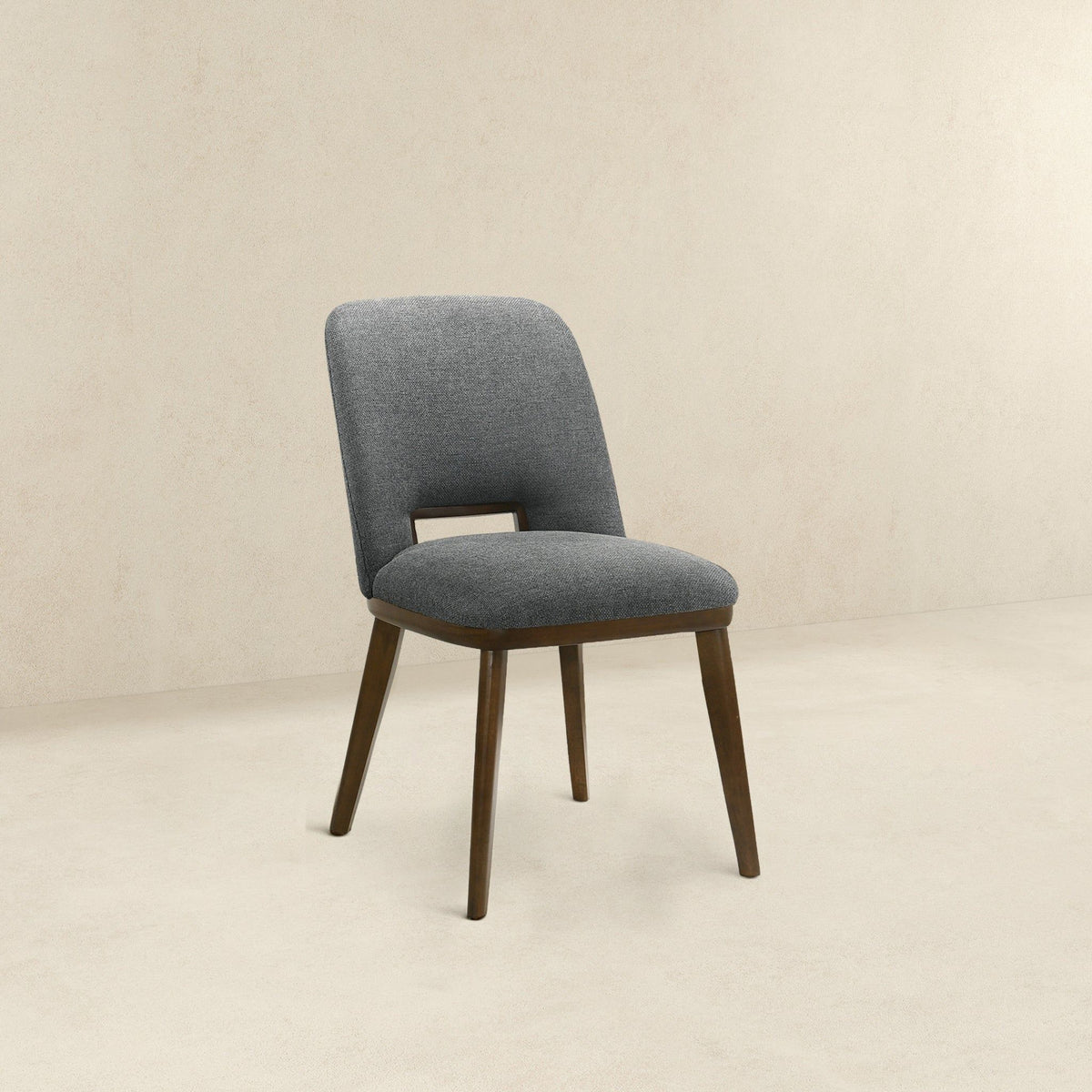 Modern dining chair set of 2 with walnut base in gray upholstery on Tampa Home & Garden Store