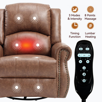 Heat Massage Manual Recliner Chair with rocker & swivel in brown leather by HouseOfZazla on Tampa Home & Garden Store