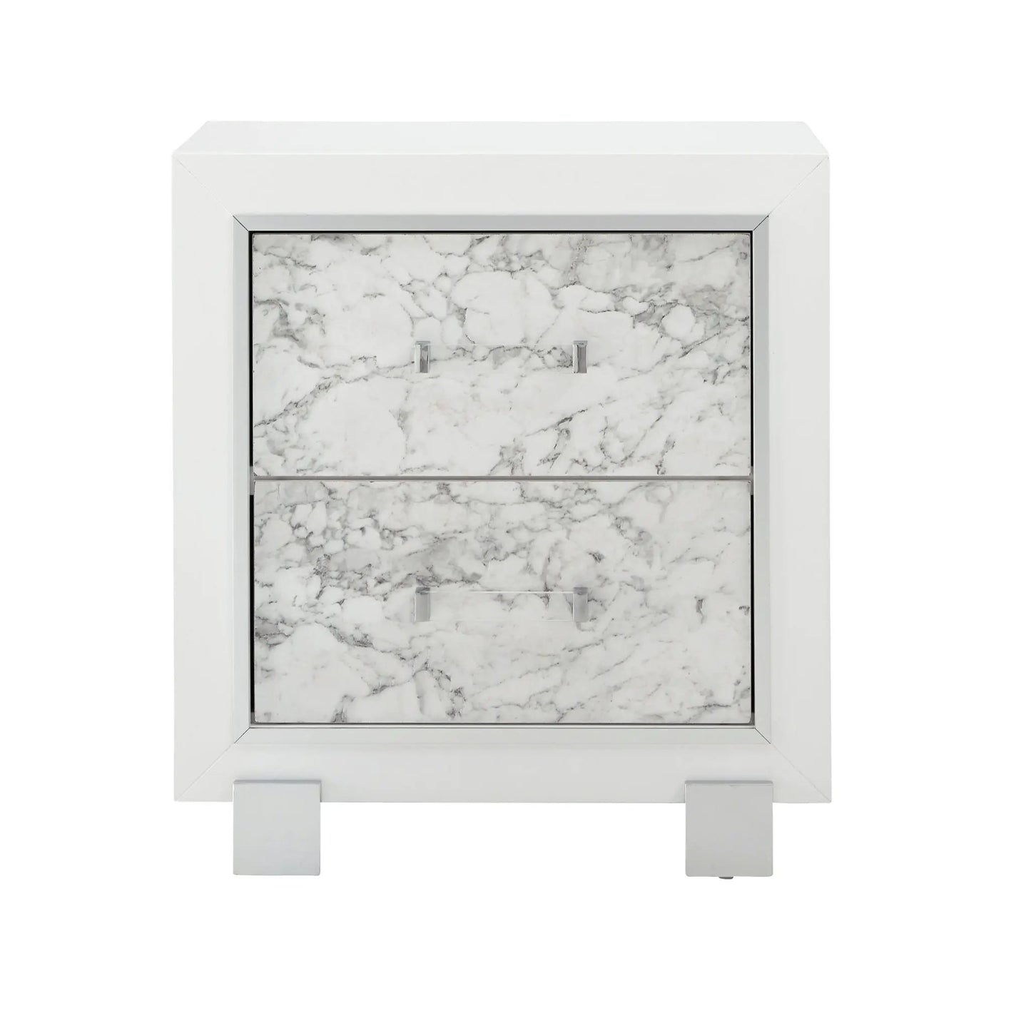 Skye Marble Nightstand with Drawers White