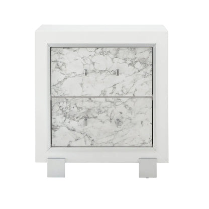 Skye Marble Nightstand with Drawers White