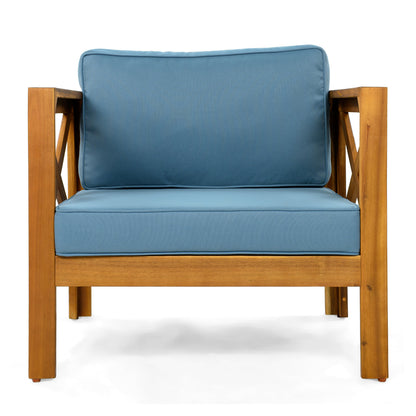 Four Outdoor Acacia Wood Club and Patio Chairs
