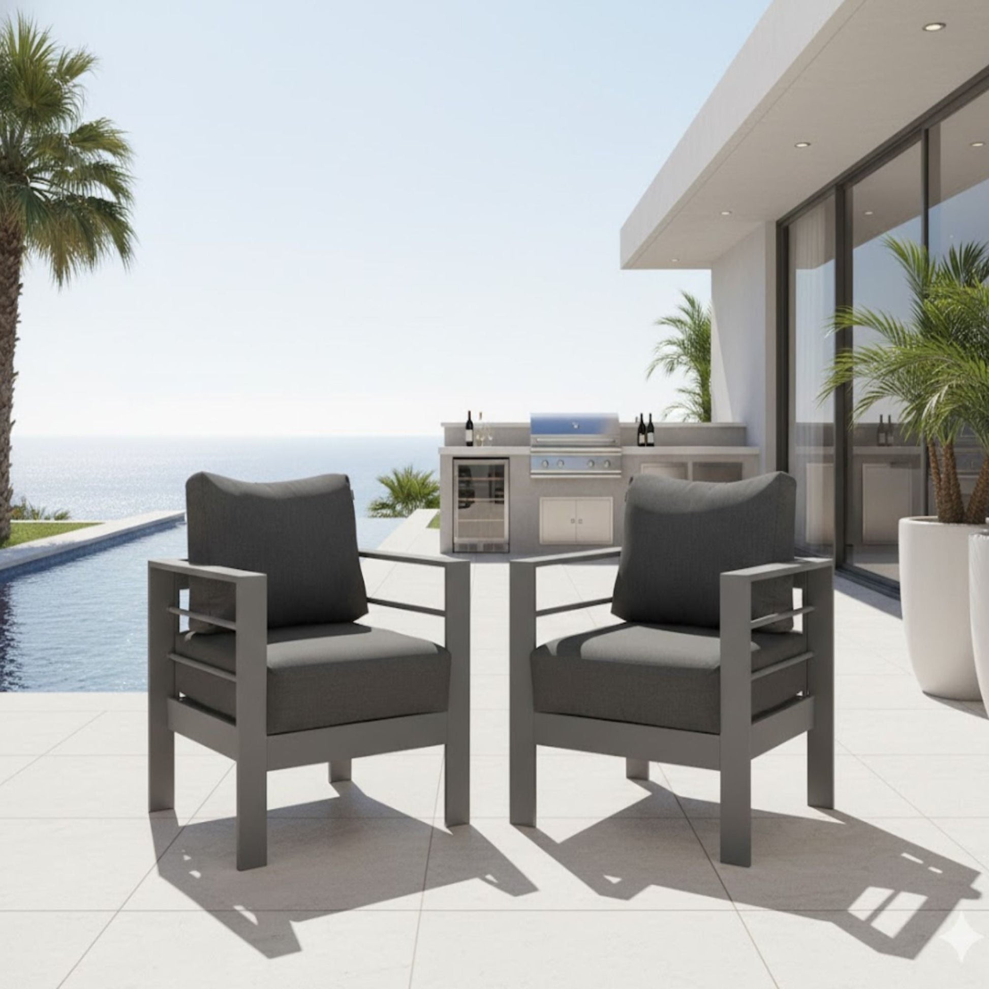 Patio armchairs with thick cushions by HouseOfZazla, all-weather gray set of 2 for lounge on Tampa Home & Garden Store
