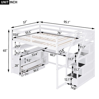 Loft Bed With Desk, Shelves, 2 Drawers, Storage Staircase in white by HouseOfZazla on Tampa Home & Garden Store