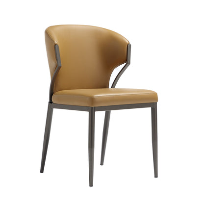 Kirsten Dining Chair Set of 2 caramel leather upholstered chair with dark gray metal frame on Tampa Home & Garden Store