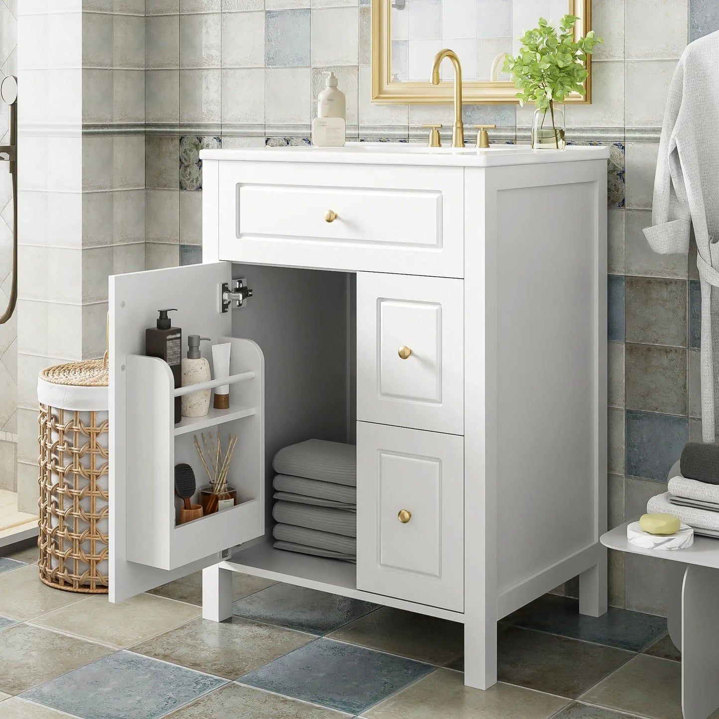 Elegant Bathroom Vanity Ceramic Sink and Drawers
