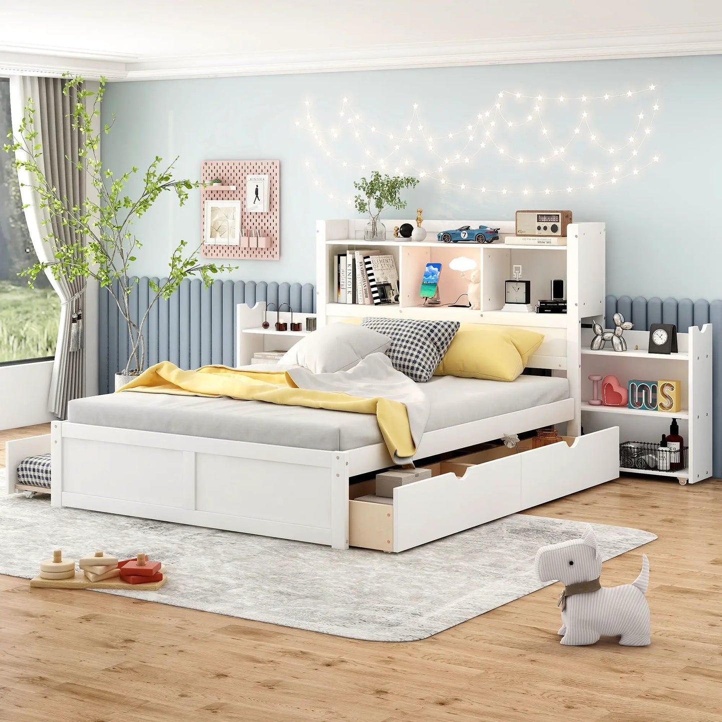 Storage Platform Bed With Shelves and Drawers