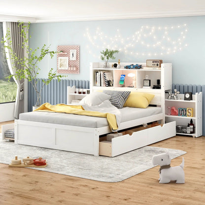 Storage Platform Bed With Shelves and Drawers