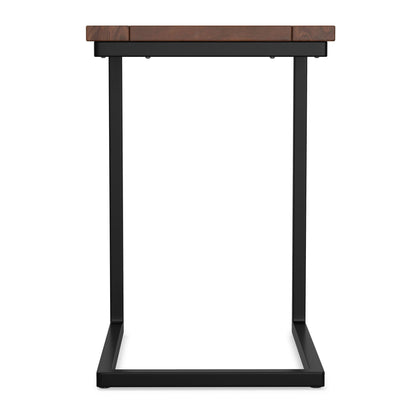 Walnut brown C-side table with three wood top sections on an industrial black metal base on Tampa Home & Garden Store
