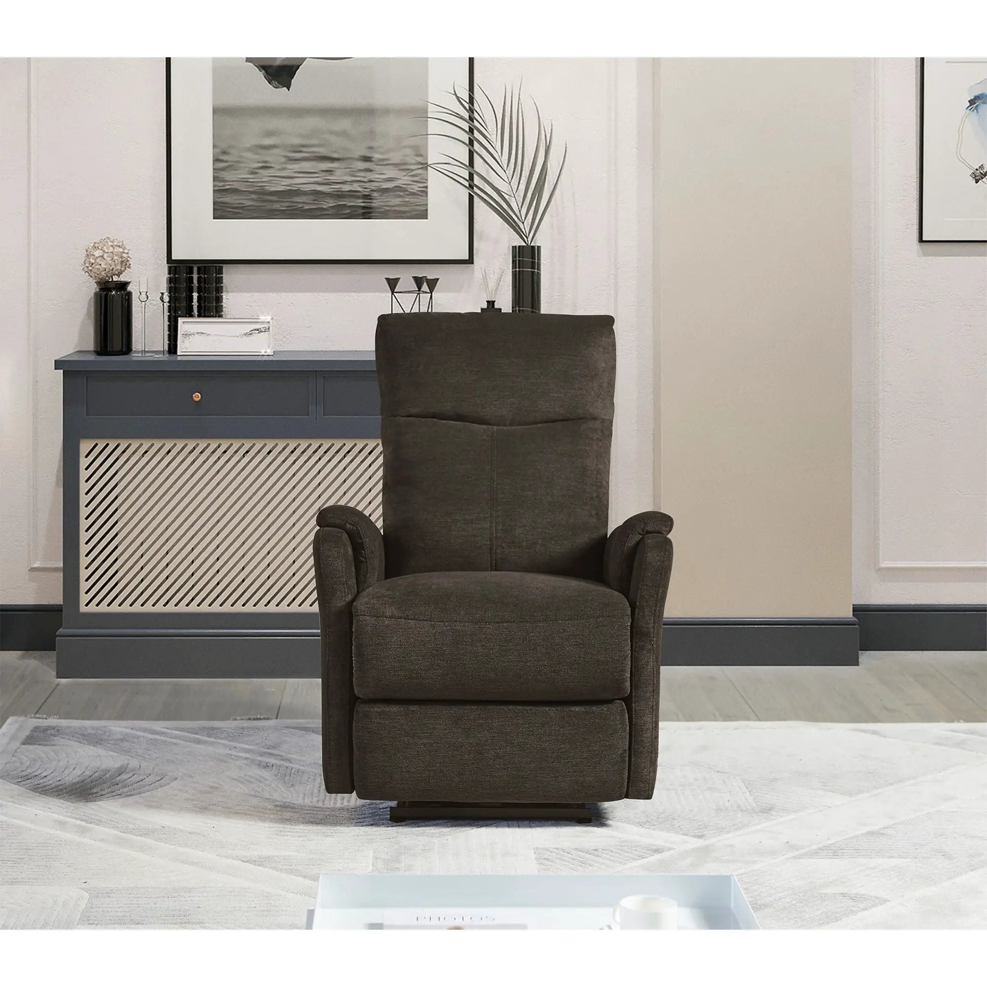 Recliner chair with power function in dark brown fabric for living room on Tampa Home & Garden Store