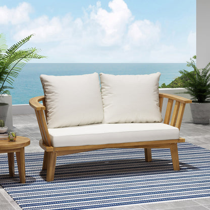 Spacious Outdoor Wooden Loveseat and Cushions