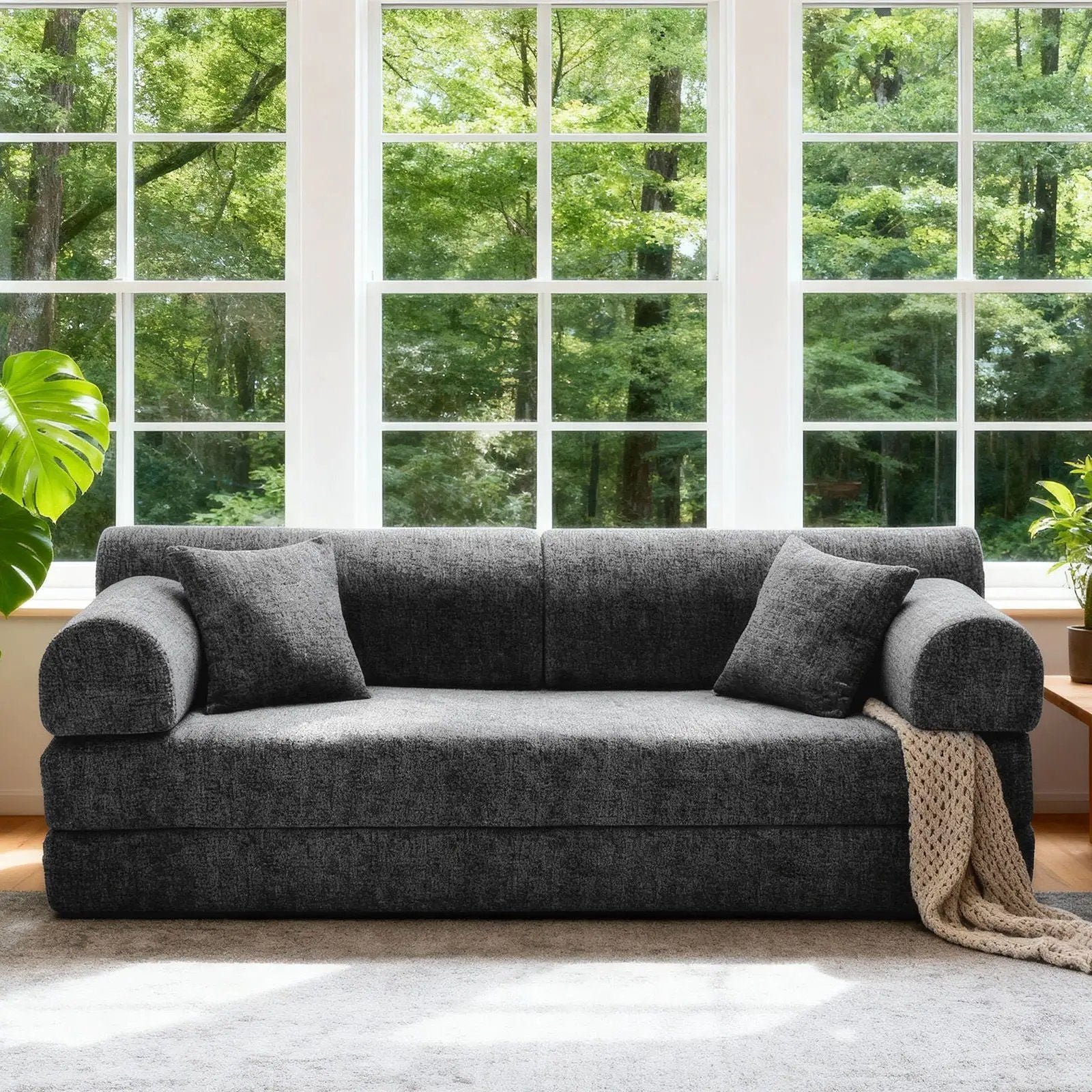 Modern 2 Tone Fabric Convertible Sleeper Sofa Bed dark gray futon by Unique Piece Furniture on Tampa Home & Garden Store