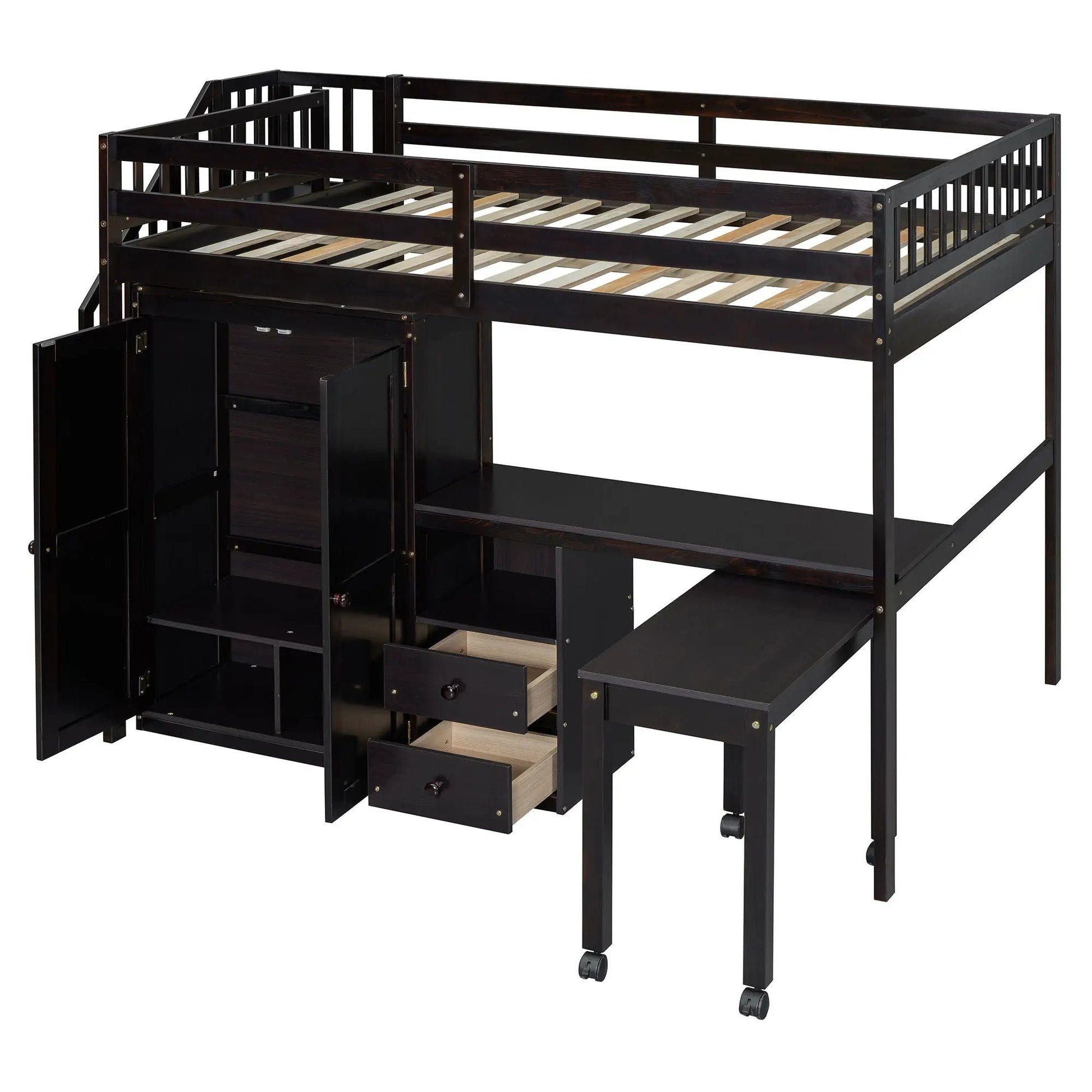 Loft bed with stairs, desk and drawers, wardrobe in dark espresso by Unique Piece Furniture on Tampa Home & Garden Store
