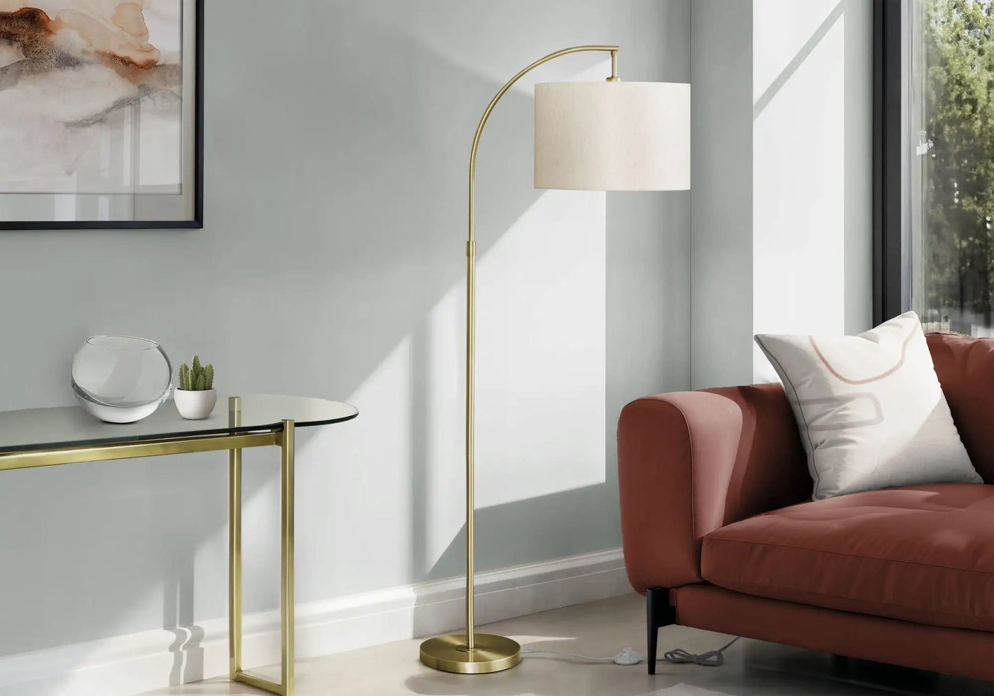 Contemporary Arc Floor Lamp With Drum Shade