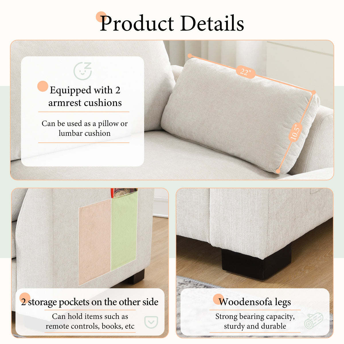 Modern Chenille Modular Sectional Sofa and Seat