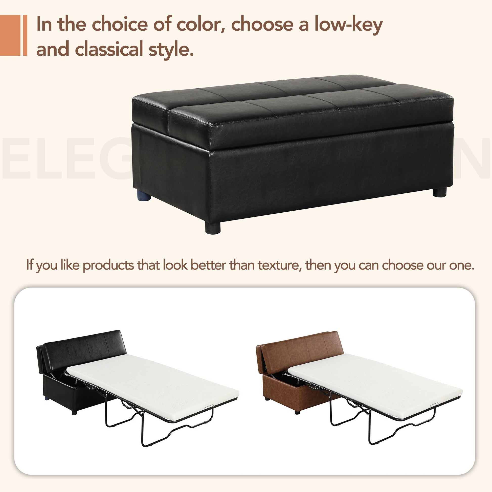 Twin size folding ottoman sleeper bed with mattress, black faux leather by HouseOfZazla on Tampa Home & Garden Store