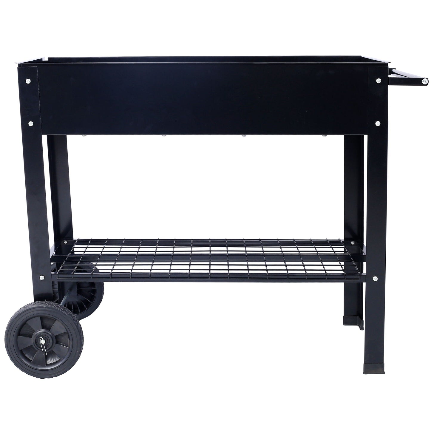 Elevated ergonomic metal planter bed black powder-coated steel with wheels by HouseOfZazla on Tampa Home & Garden Store