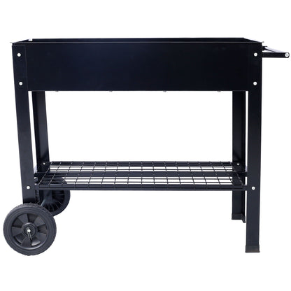 Elevated ergonomic metal planter bed black powder-coated steel with wheels by HouseOfZazla on Tampa Home & Garden Store