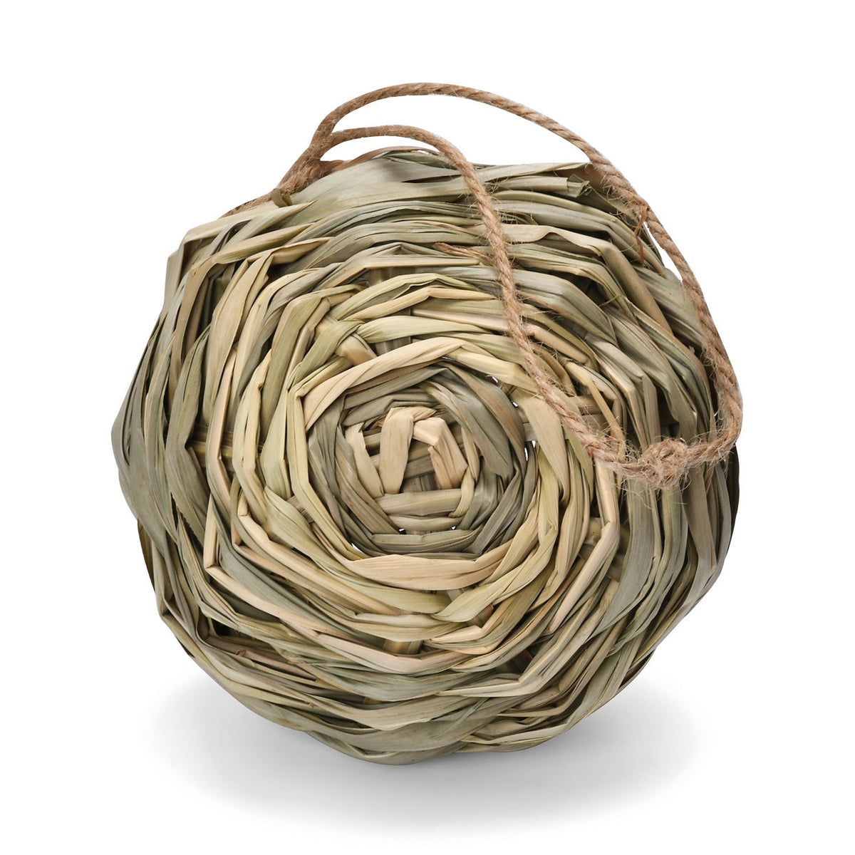 Straw spherical round-mouth outdoor bird nest woven from straw with a natural rope handle on Tampa Home & Garden Store