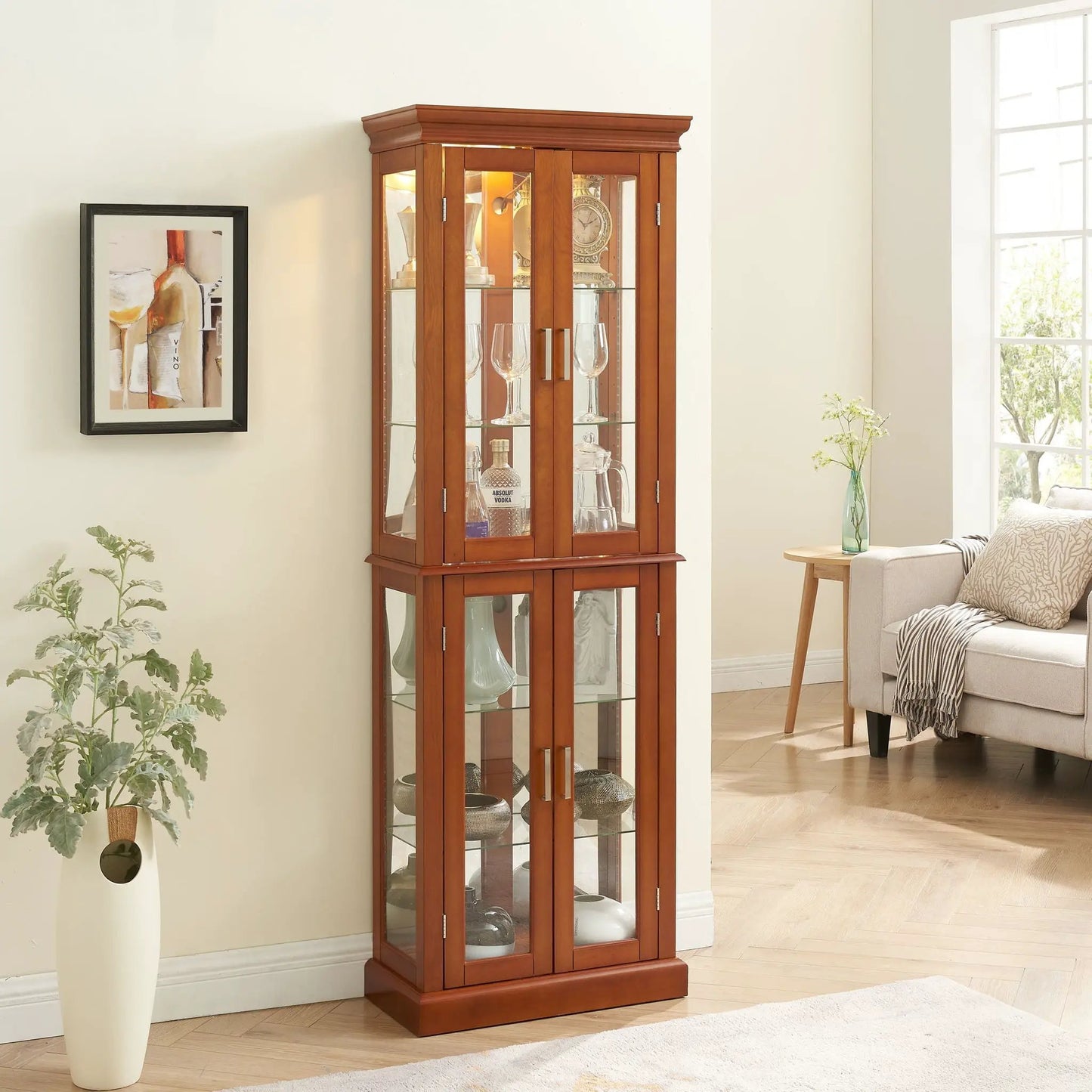 Lighted Curio Cabinet with Tempered Glass Shelves