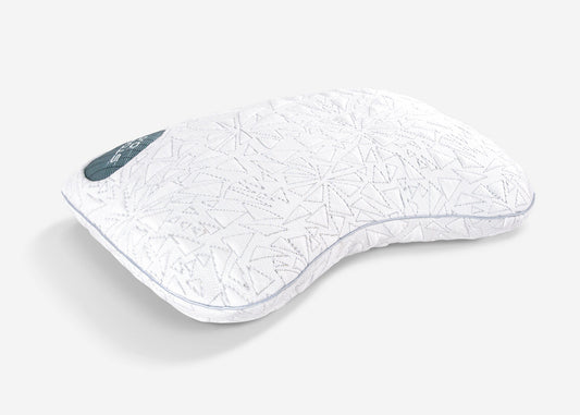BedGear Storm Cuddle Curve Pillow white quilted backrest pillow with teal HouseOfZazla label on Tampa Home & Garden Store