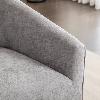 Nice Modern Upholstered Barrel Armchair, 360° Swivel, gray fabric upholstery on Tampa Home & Garden Store