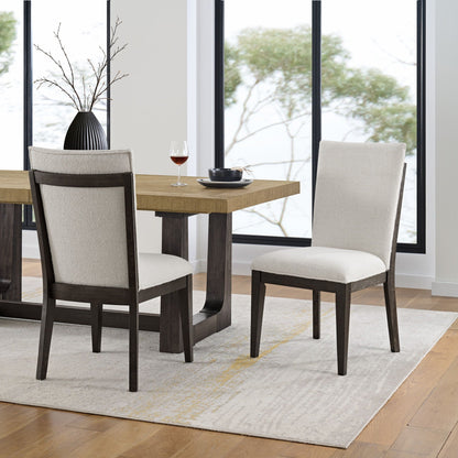 Soft Upholstered Dining Chairs set of 2 in brown fabric with dark wood legs on Tampa Home & Garden Store