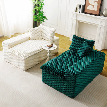 Two white and teal knitted multifunctional sofas for 4 people in a bright living room on Tampa Home & Garden Store