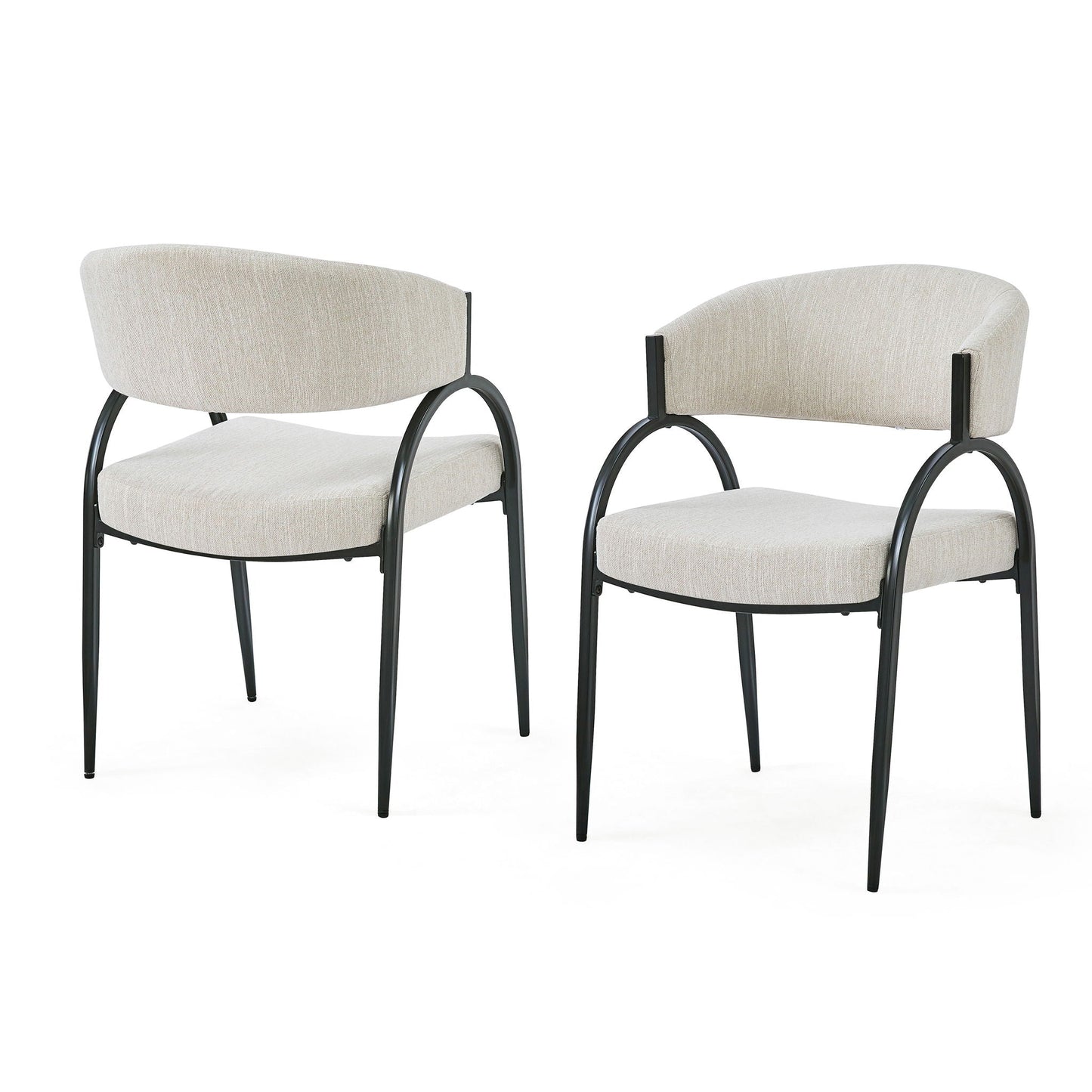 Contemporary upholstered dining chairs set of 2 beige fabric with black metal legs HouseOfZazla on Tampa Home & Garden Store