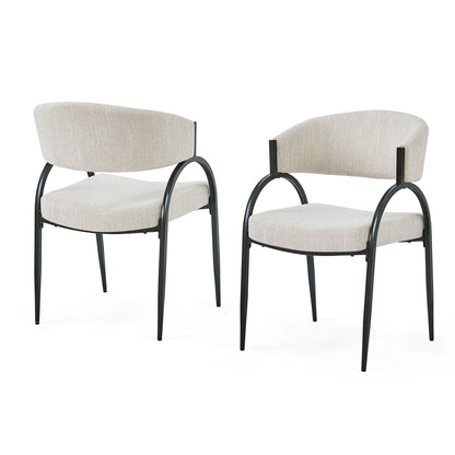 Contemporary upholstered dining chairs set of 2 beige fabric with black metal legs HouseOfZazla on Tampa Home & Garden Store