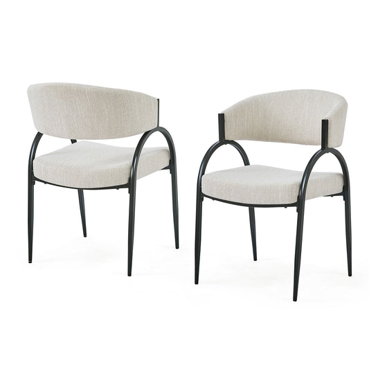 Contemporary upholstered dining chairs set of 2 beige fabric with black metal legs HouseOfZazla on Tampa Home & Garden Store