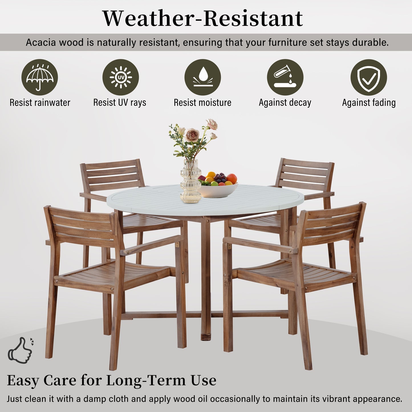 Acacia Wood 5 Piece Outdoor Dining and Chairs